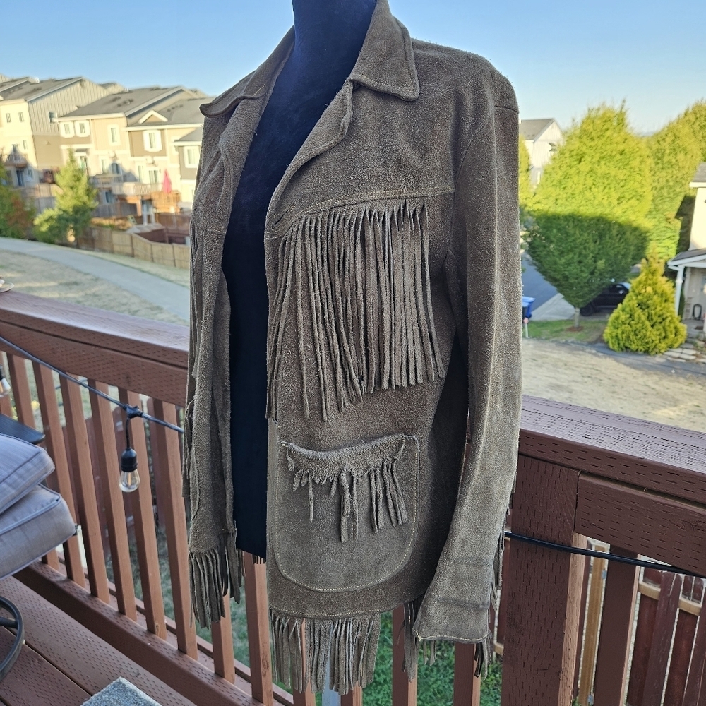 Vintage 1950s 1960s Suede Leather Fringe Western Jacket Brown Cowgirl Size M L - Picture 13 of 17